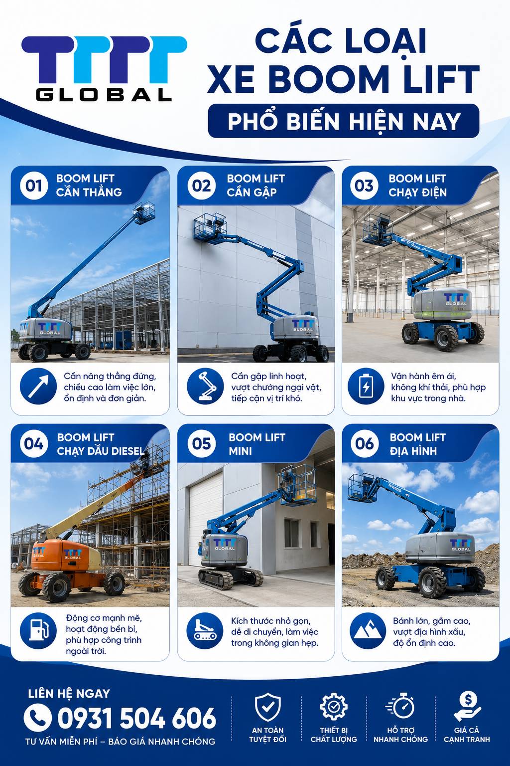 Thuê xe boom lift loại 10 đến 58m giá bao nhiêu? Bảng giá bên dưới thuê xe nâng boom lift