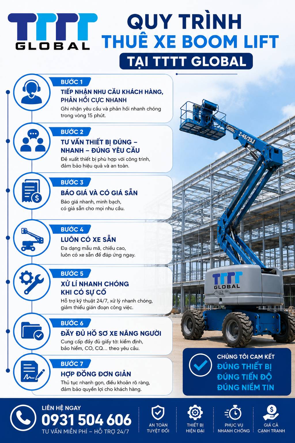 Thuê xe nâng người Cần Thơ 10-50m giá rẻ. Chi tiết giá? thuê xe nâng boom lift