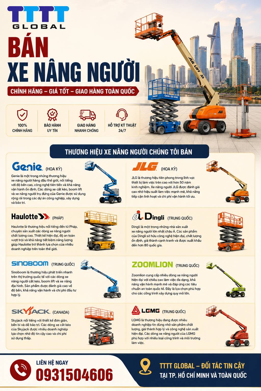 Bán xe xâng người chính hãng – Giá tốt, giao hàng toàn quốc Bán xe nâng người